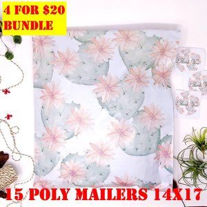 15 Pack 14x17 Poly Mailers Flowering Cactus Design